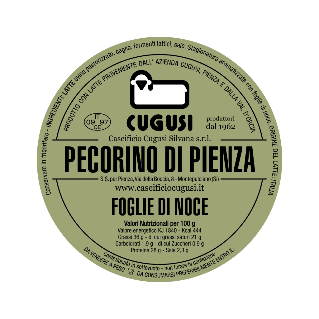 Pecorino Seasoned Under Walnut Leaves - label